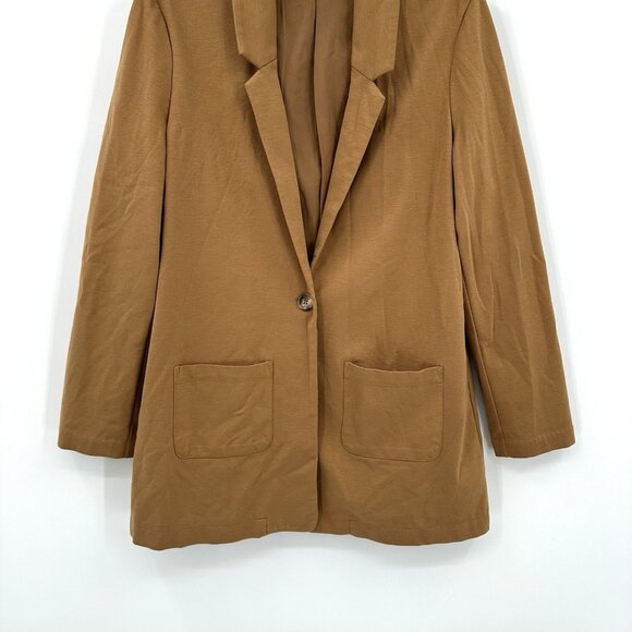jacket blazer knit relaxed one button pockets long brown 12 - Picture 2 of 7
